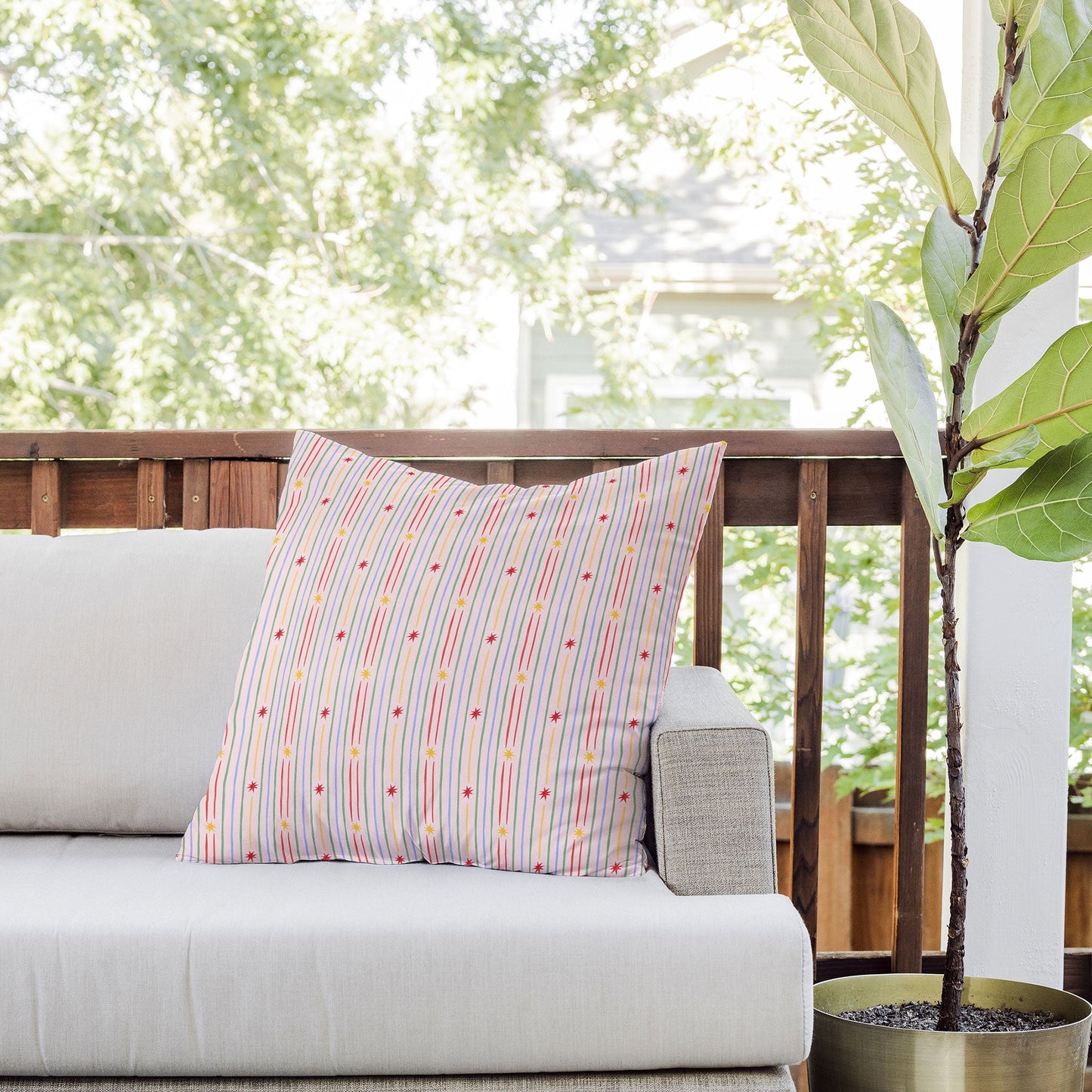 Love_Ryming Festive Starry Stripes Outdoor Throw Pillow