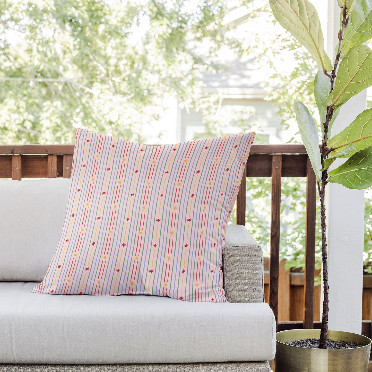 Love_Ryming Festive Starry Stripes Outdoor Throw Pillow