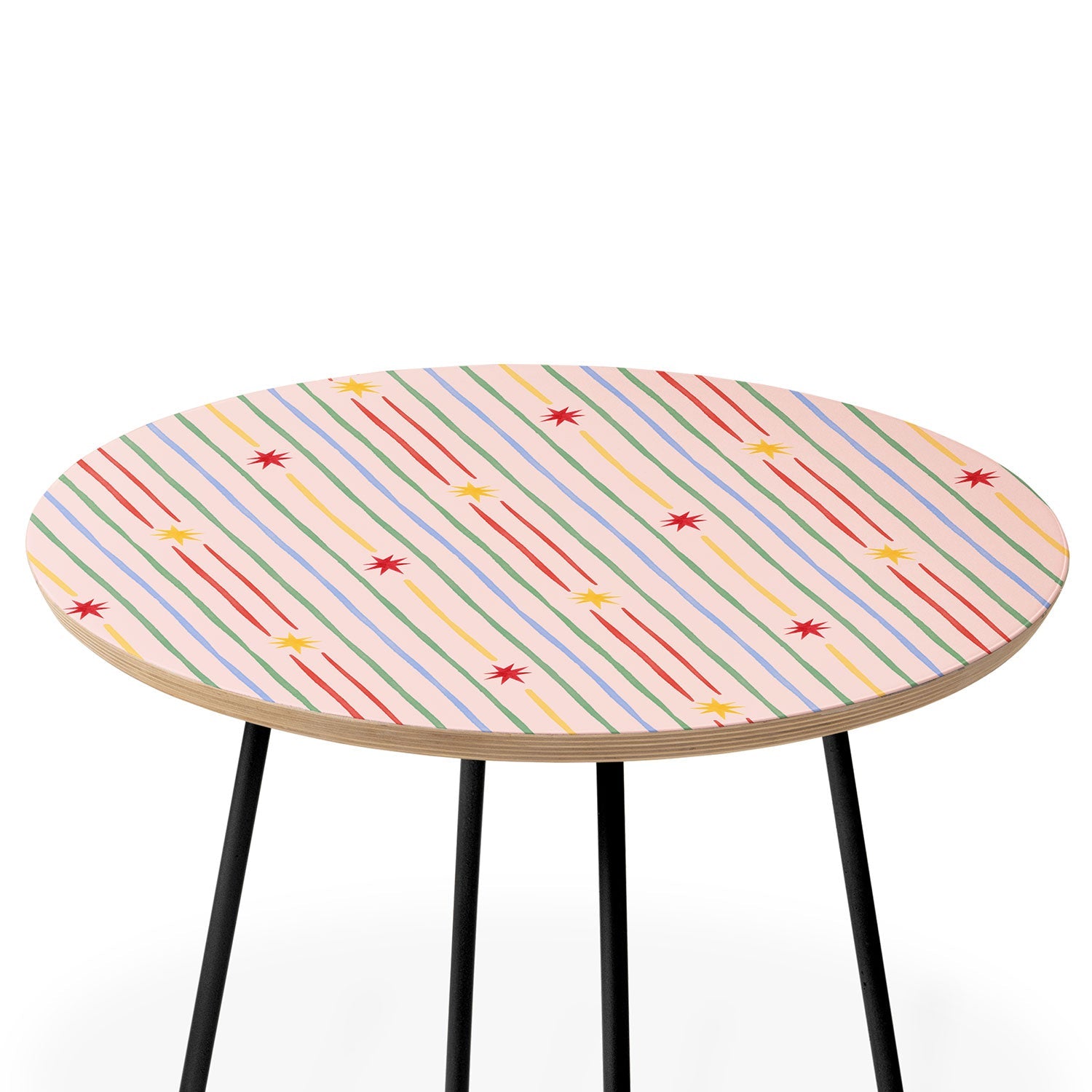 Love_Ryming Festive Starry Stripes Round Side Table