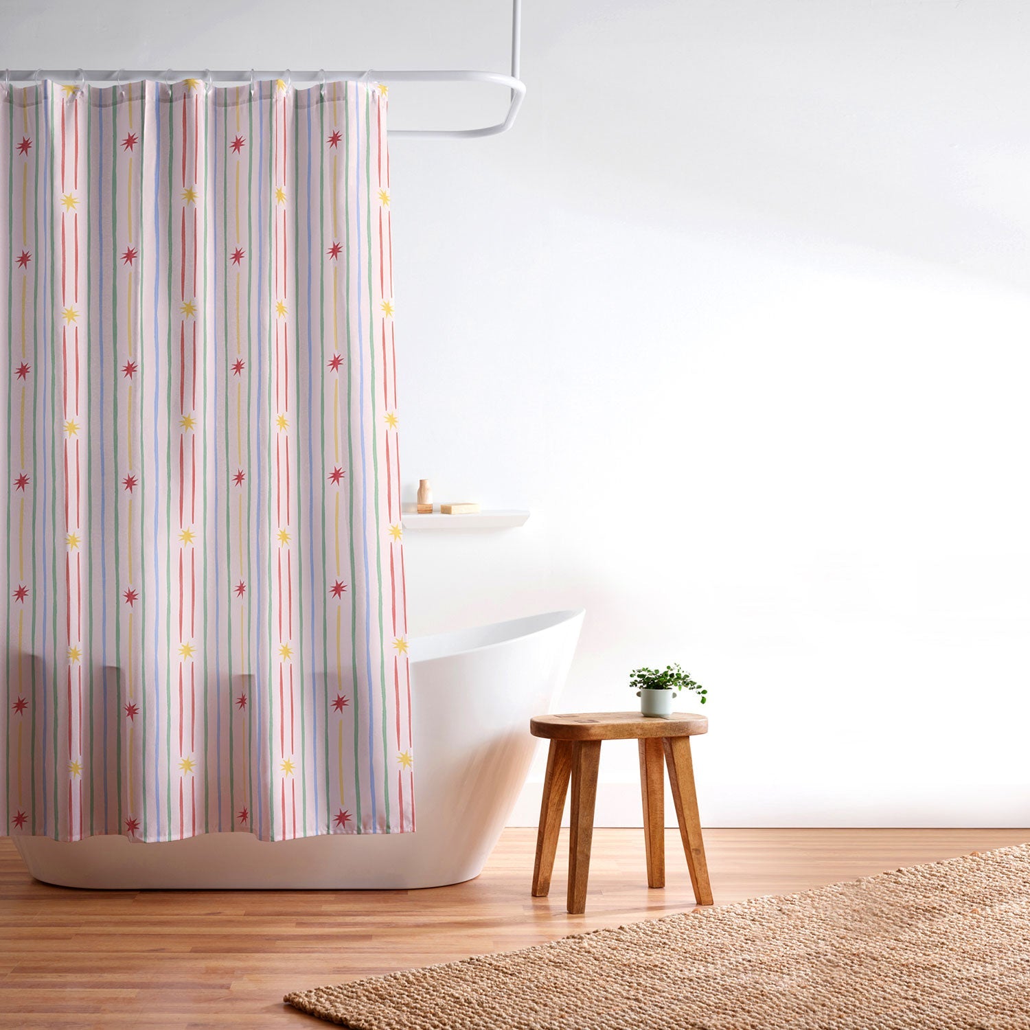 Love_Ryming Festive Starry Stripes Shower Curtain