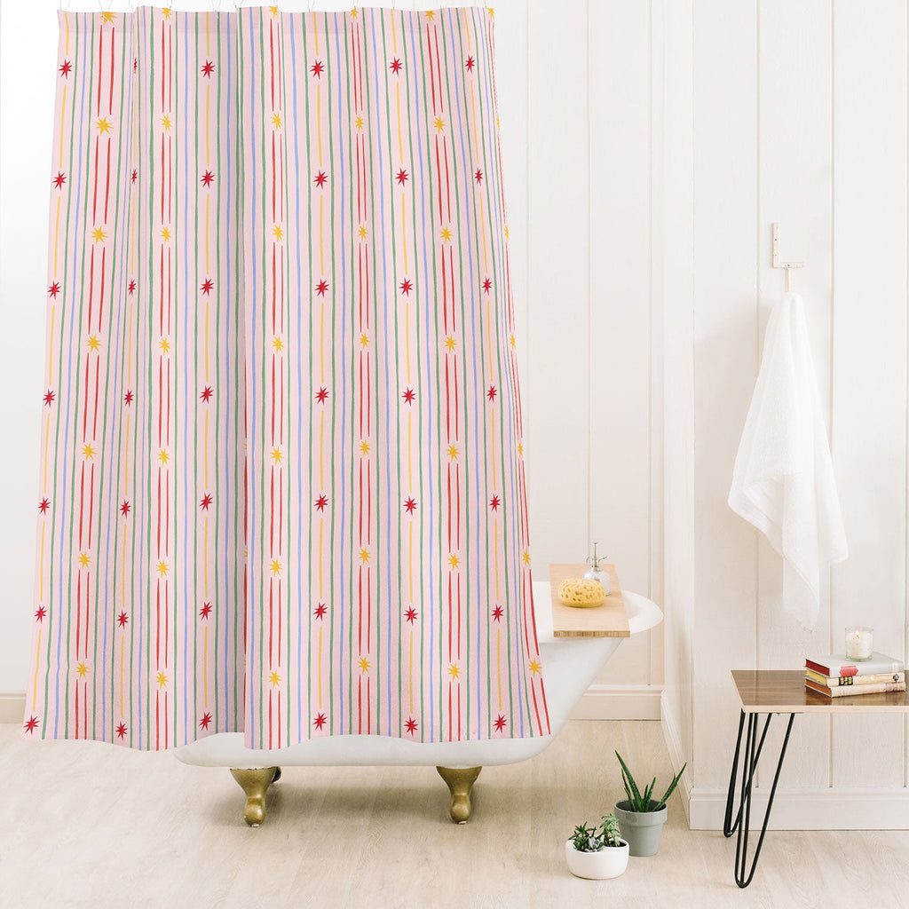 Love_Ryming Festive Starry Stripes Shower Curtain