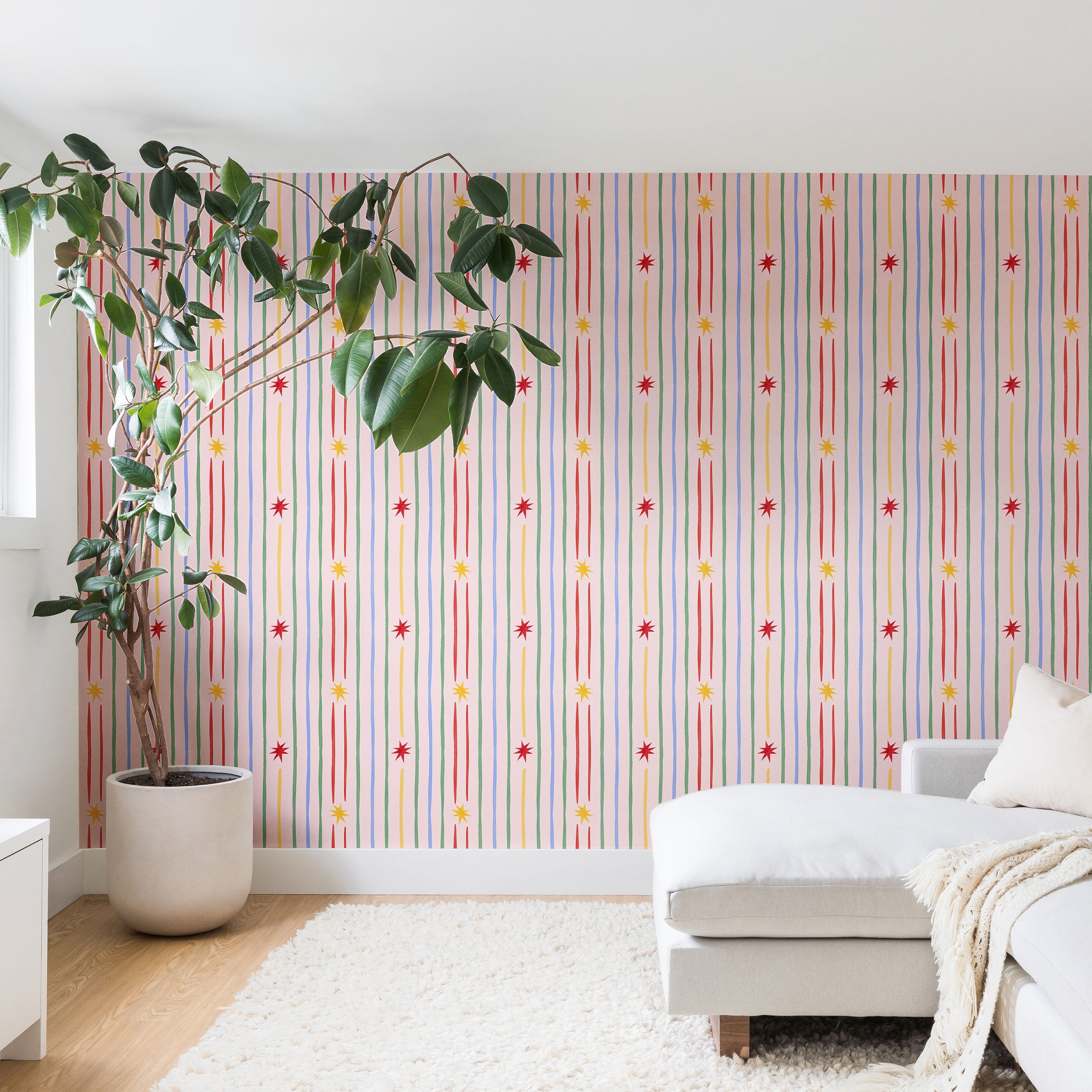 Love_Ryming Festive Starry Stripes Wall Mural