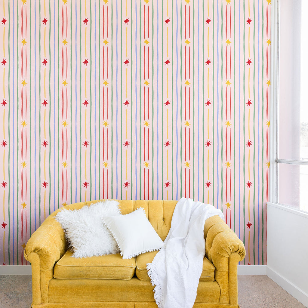 Love_Ryming Festive Starry Stripes Wall Mural