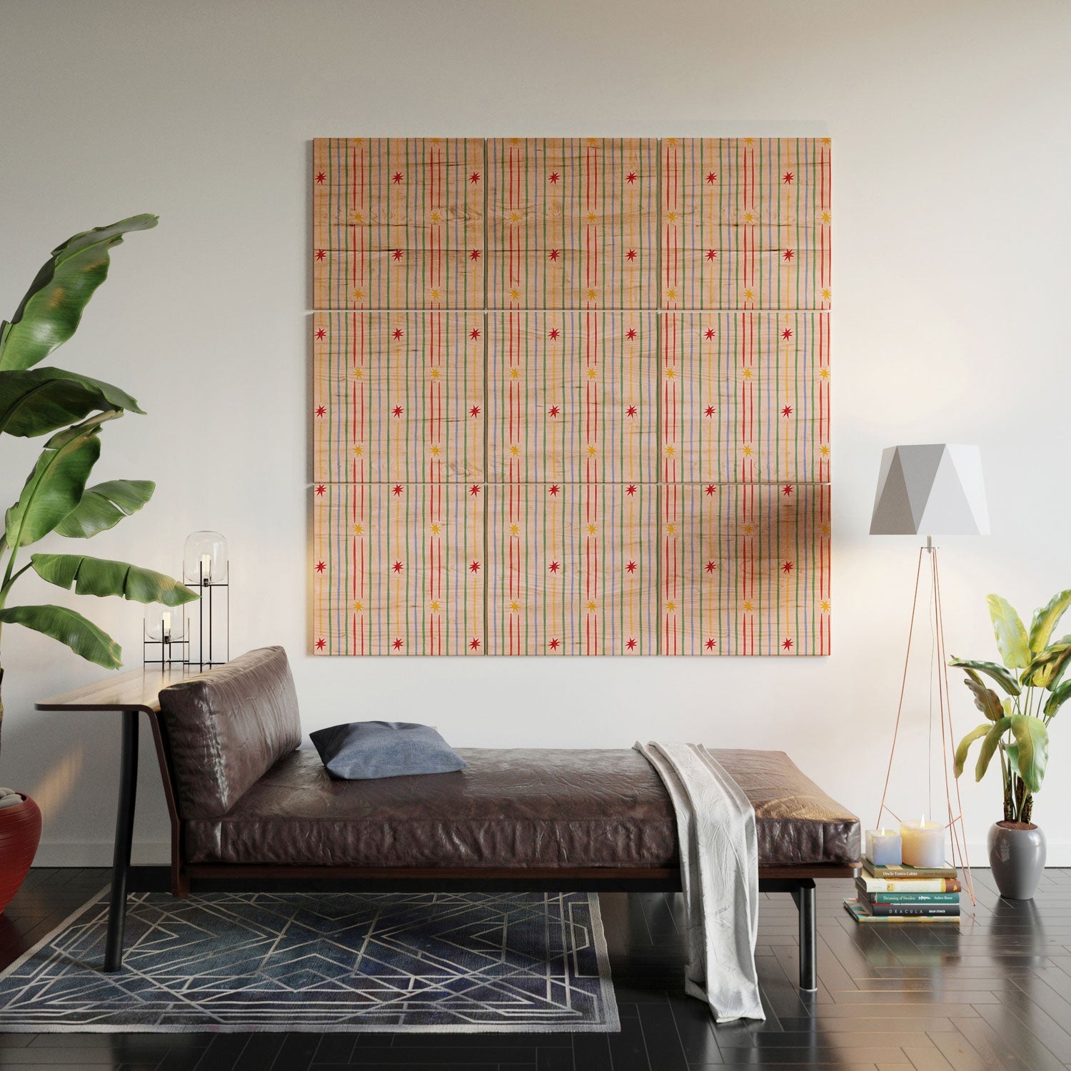 Love_Ryming Festive Starry Stripes Wood Wall Mural
