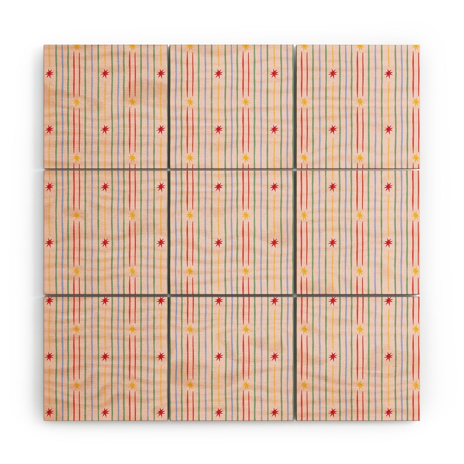 Love_Ryming Festive Starry Stripes Wood Wall Mural