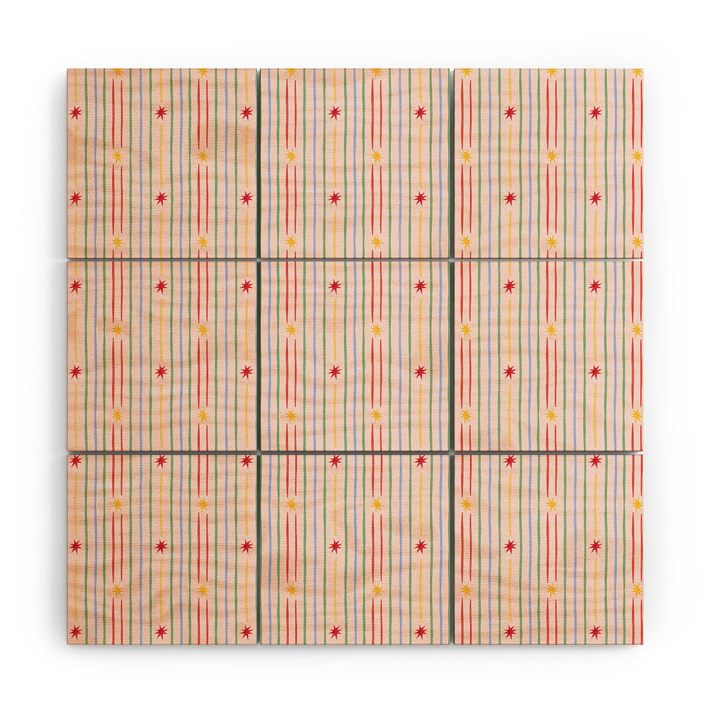 Love_Ryming Festive Starry Stripes Wood Wall Mural
