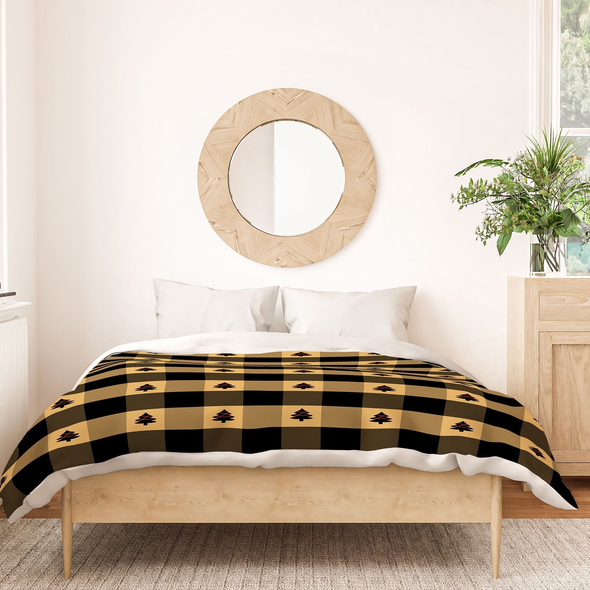 Design by Spark Black Gold Tree Tree Gingham Duvet Cover
