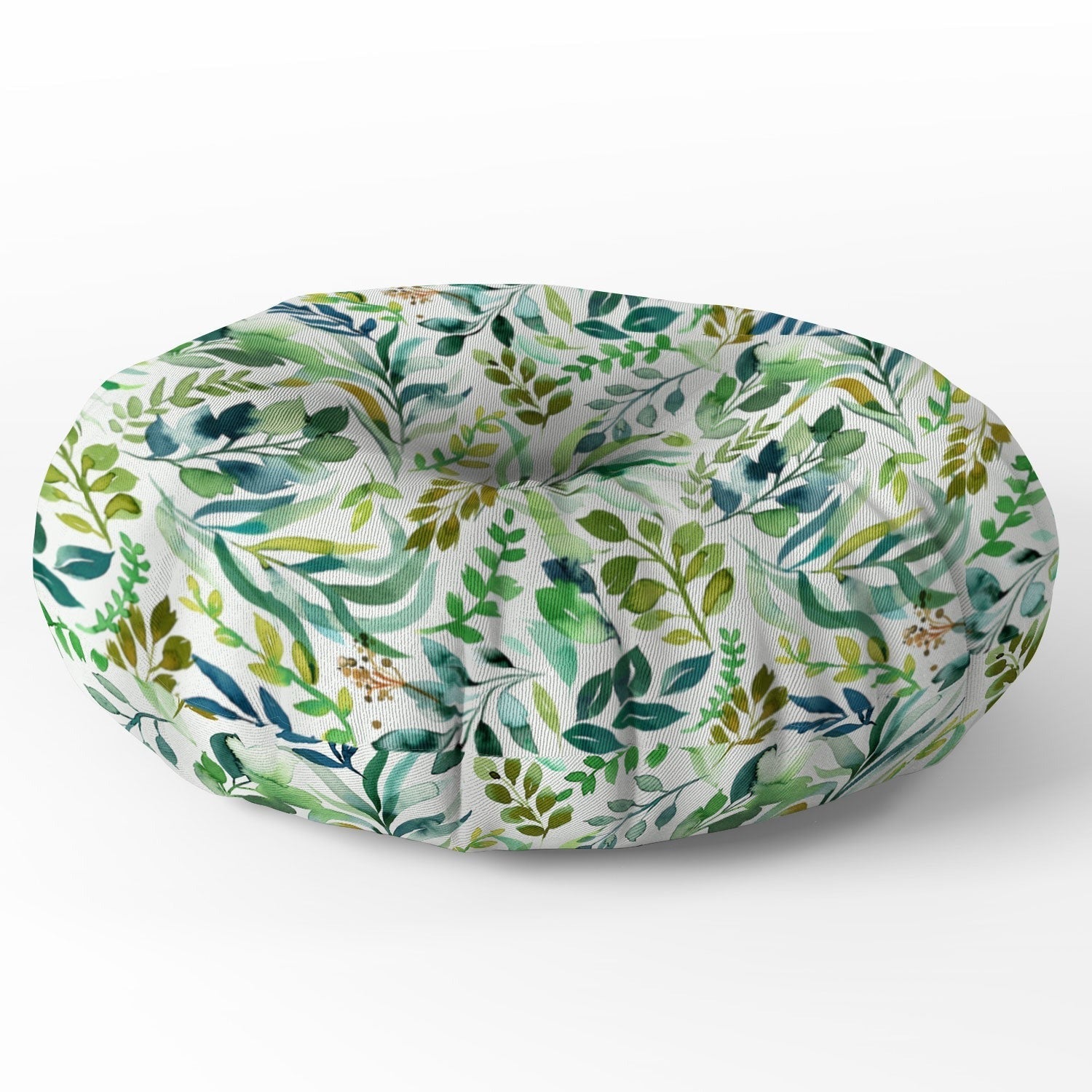Ninola Design Botanic Retreat Loose Botanical Leaves Watercolor Green Floor Pillow Round