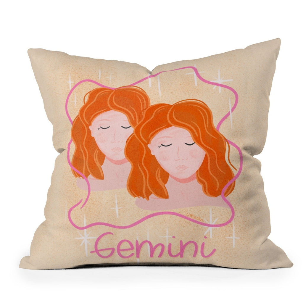 Little Om Zodiac Signs Gemini Outdoor Throw Pillow