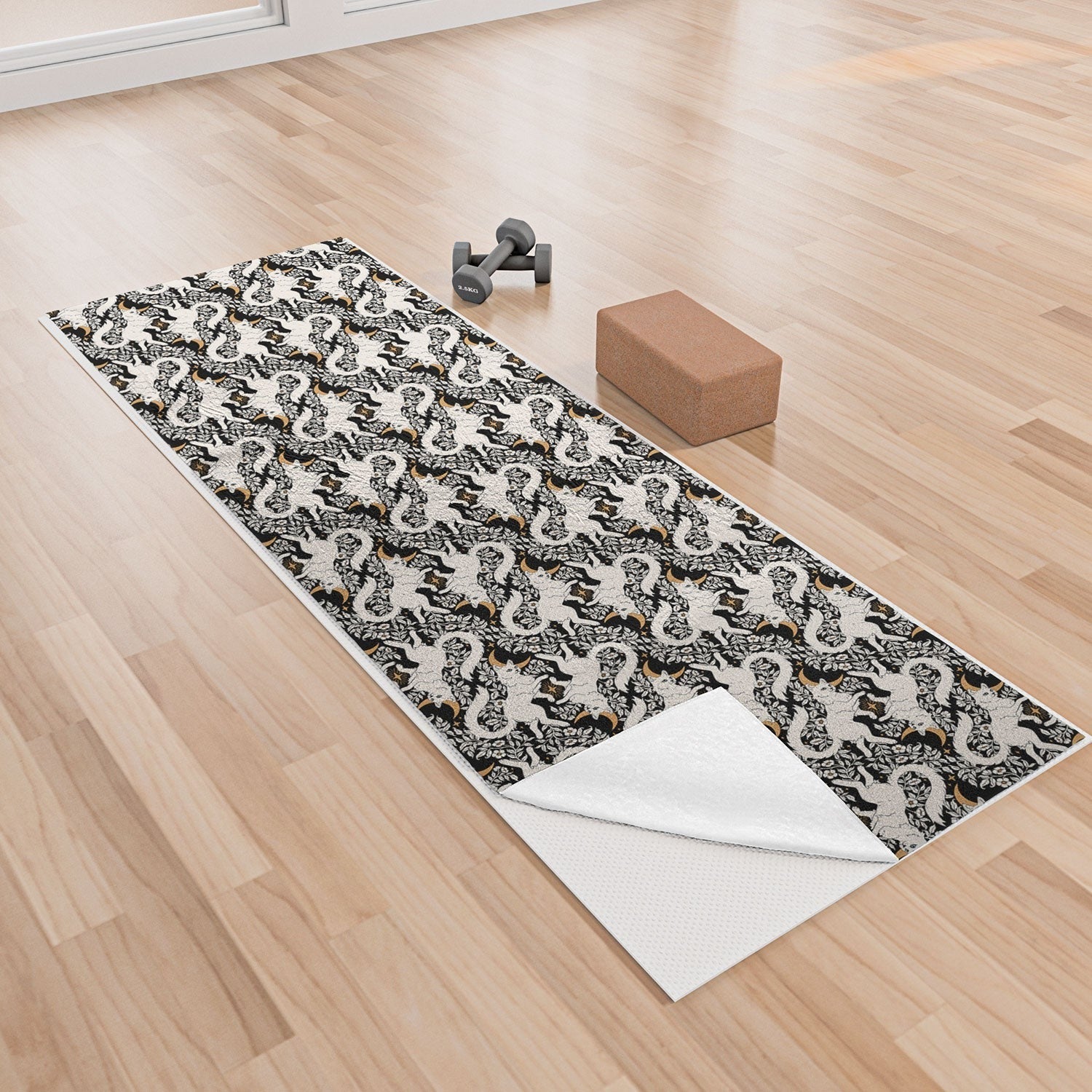 Avenie Celestial Cats Gold Yoga Towel