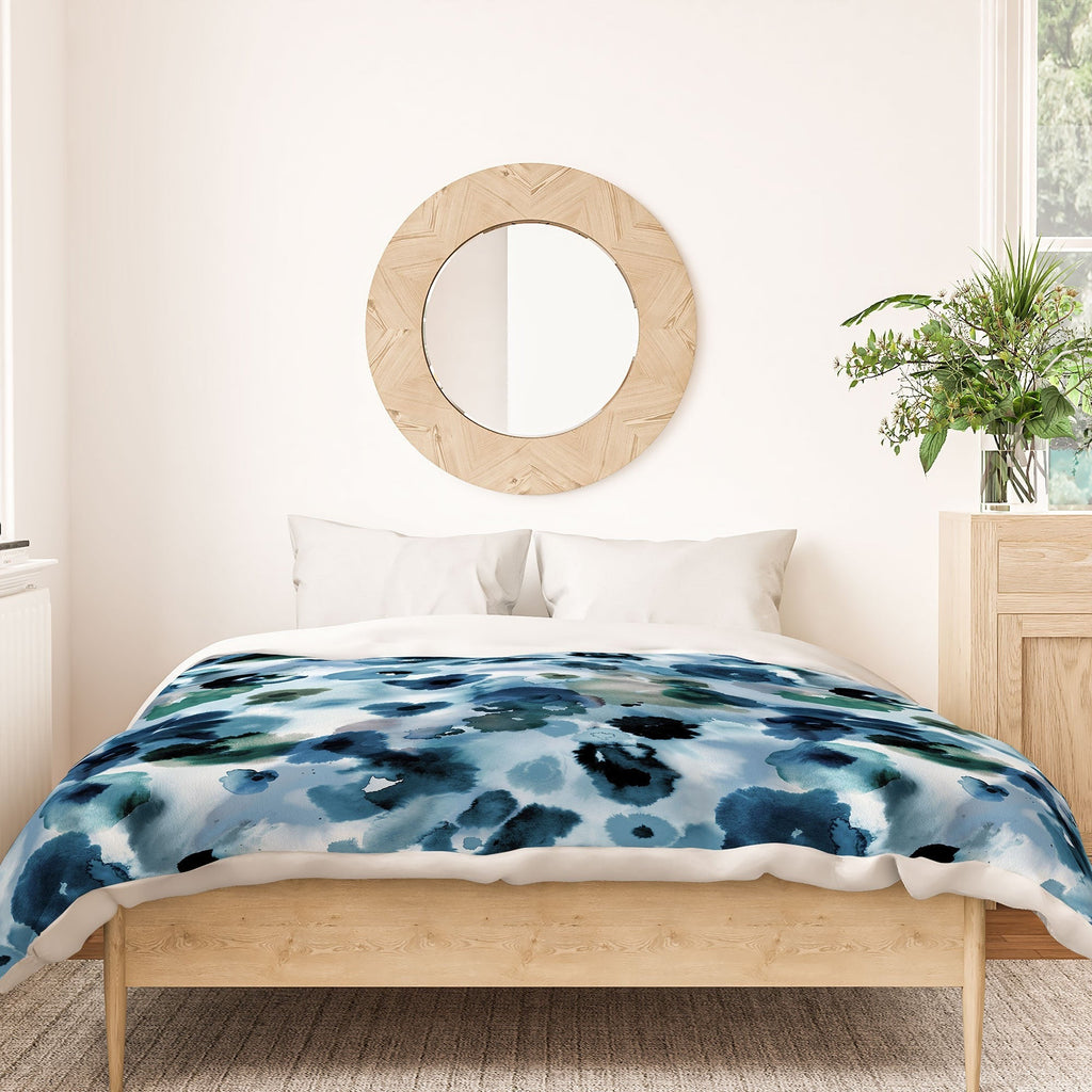 Ninola Design Botanic Retreat Ombre Abstract Watercolor Flowers Blue Navy Duvet Cover