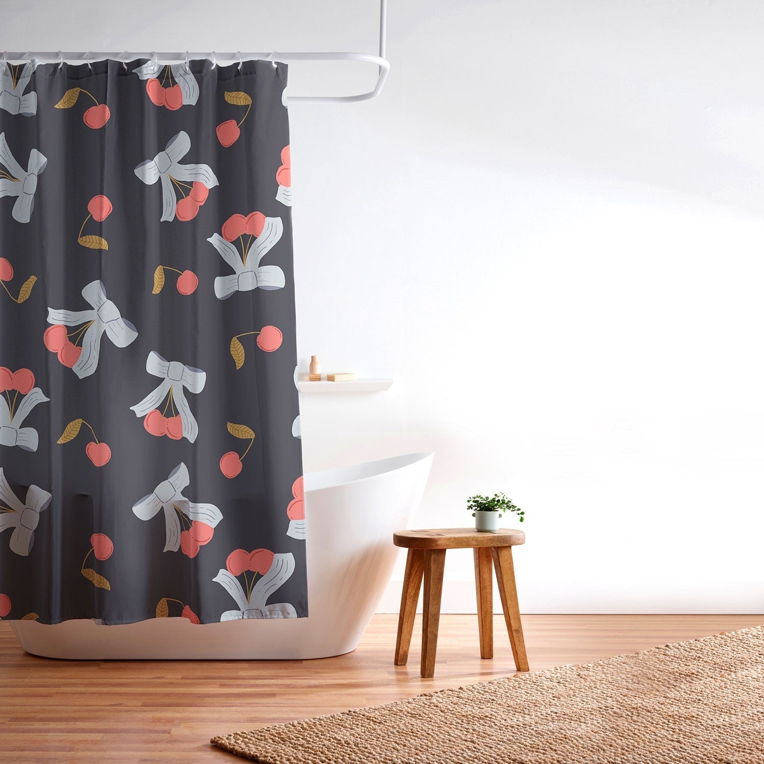 Jennifer Labre Cherries and Bows Shower Curtain