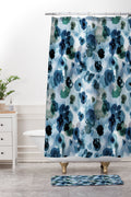 Ninola Design Botanic Retreat Ombre Abstract Watercolor Flowers Blue Navy Shower Curtain And Mat
