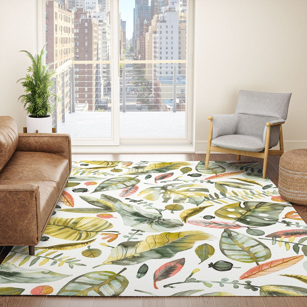 Ninola Design Botanic Retreat Tropical Jungle Leaves Botanical Green Orange Area Rug