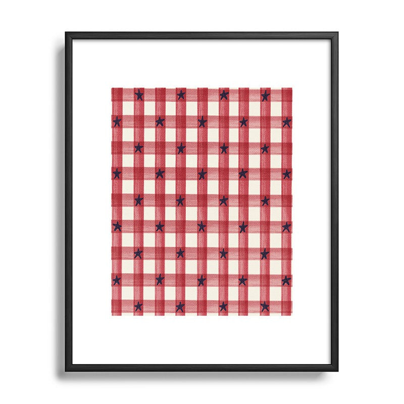 DENY Designs Red Gingham plus Stars Metal Framed Art Print