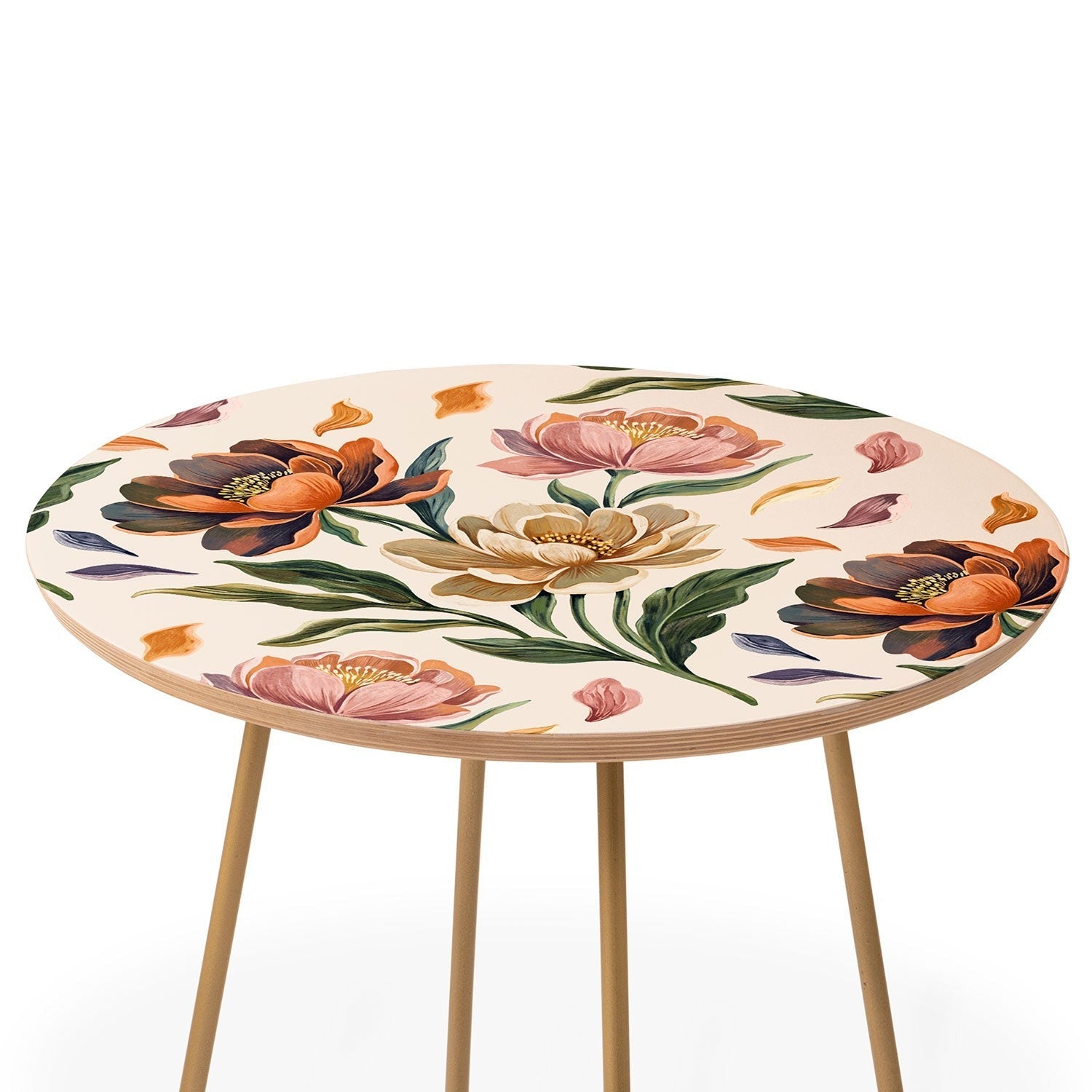 Marta Barragan Camarasa Hand Painted Peony Florals Round Side Table