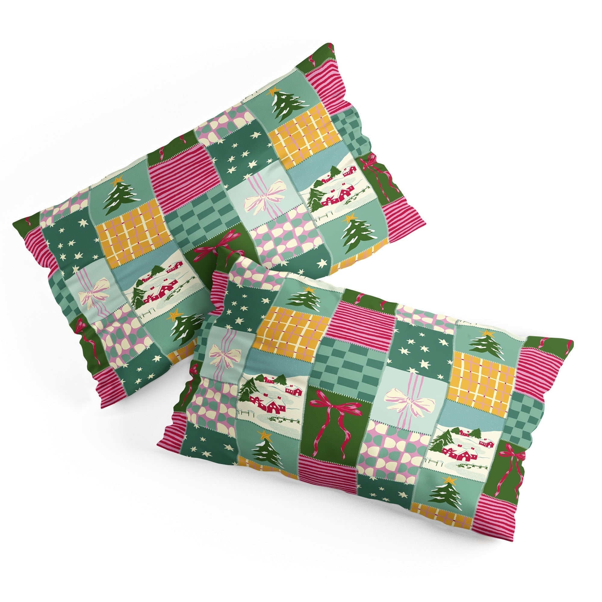 LouBruzzoni Cozy Christmas Patchwork Pillow Shams