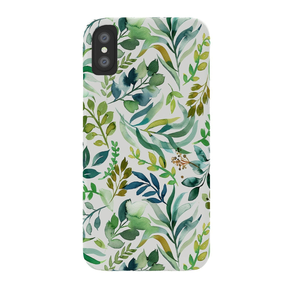 Ninola Design Botanic Retreat Loose Botanical Leaves Watercolor Green Phone Case