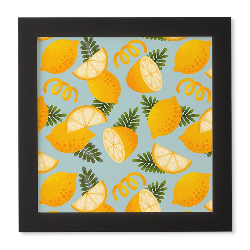 Jessica Molina Lemon Pattern on Sky Blue Framed Wall Art