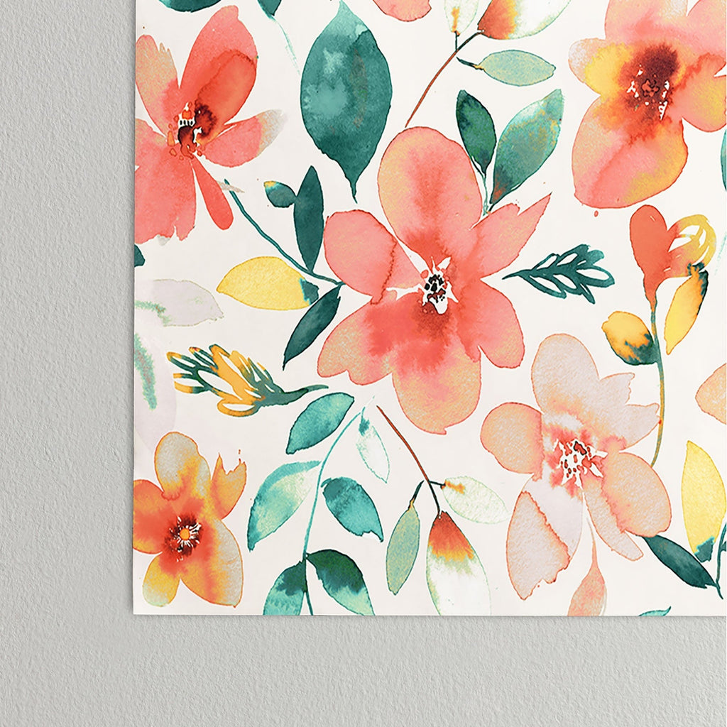 Ninola Design Botanic Retreat Tropical Whimsical Flowers Coral Green Poster