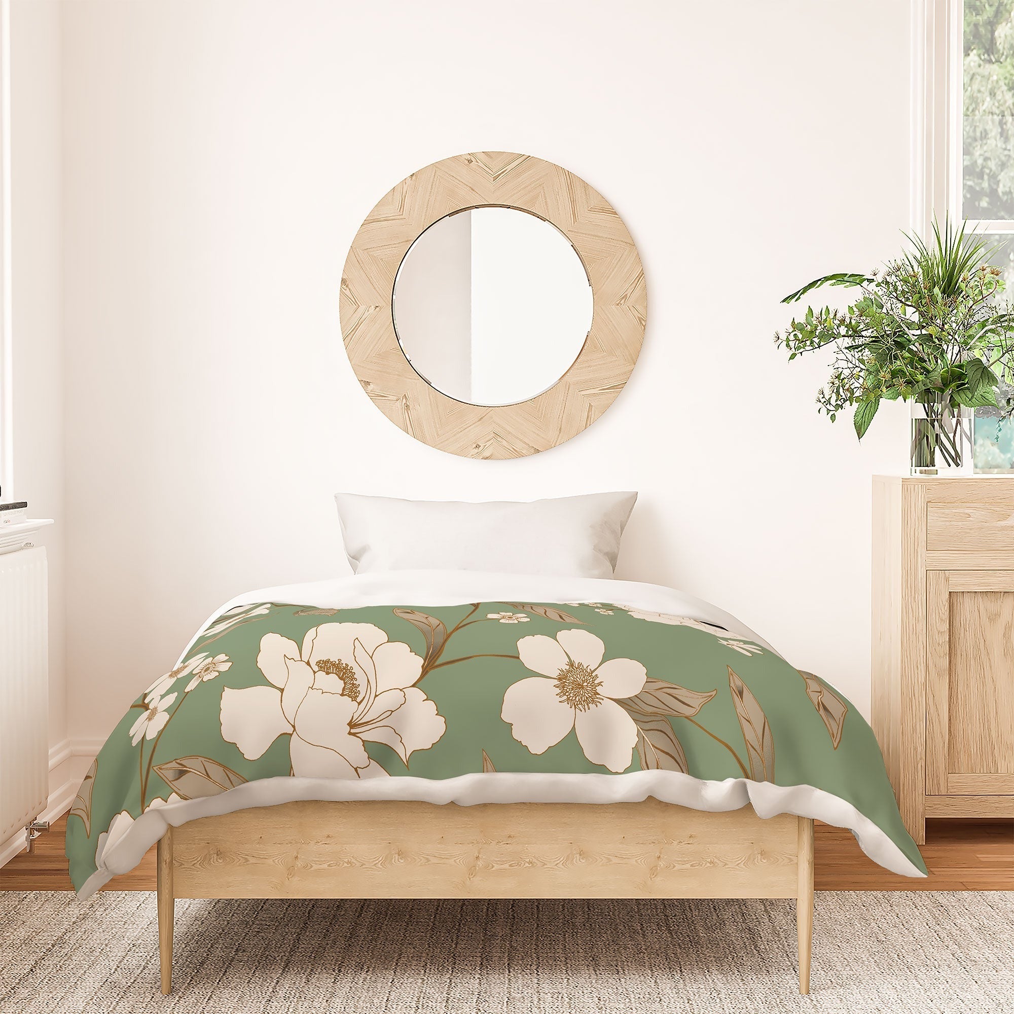 Gabriela Fuente Olive Floral Roberta Duvet Cover