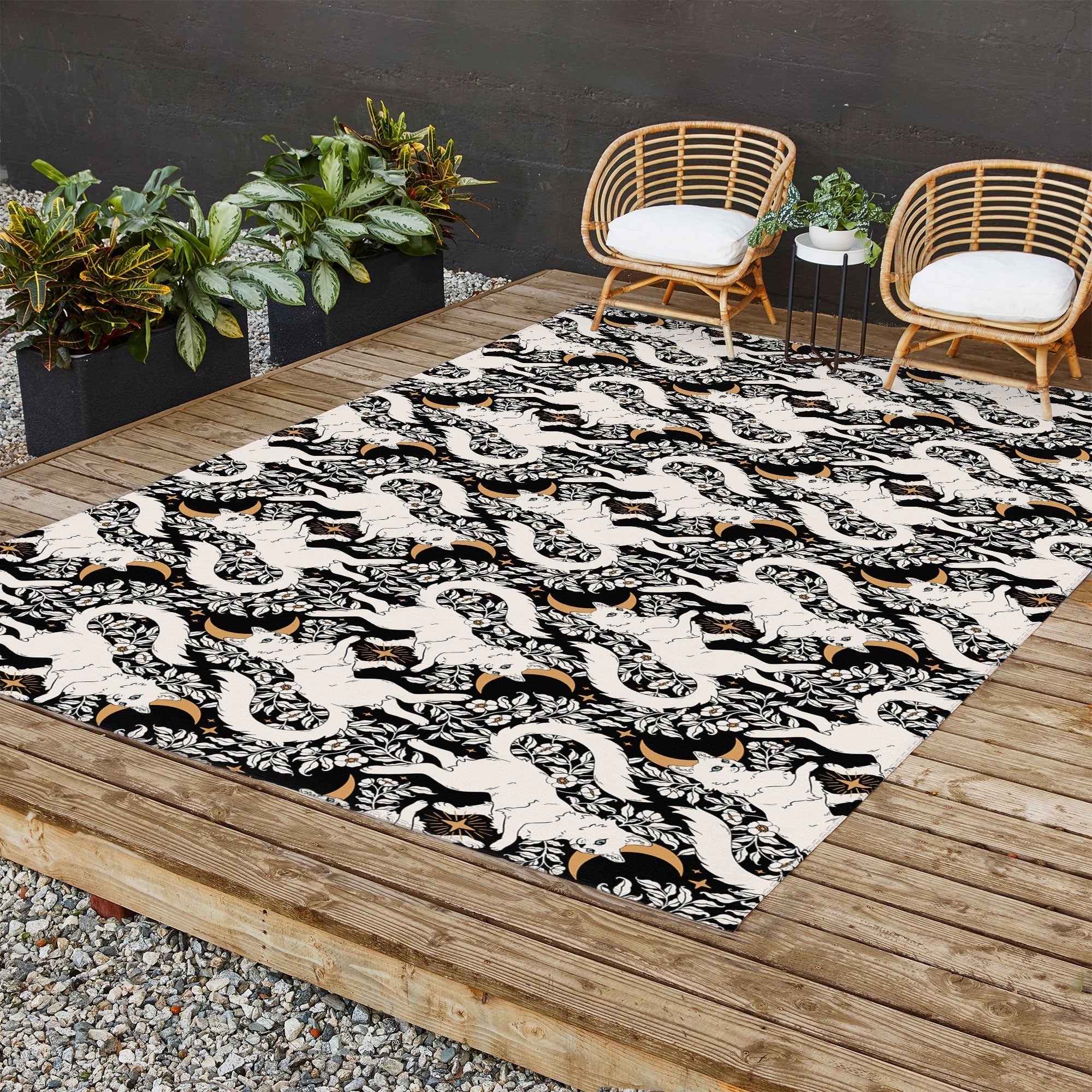 Avenie Celestial Cats Gold Outdoor Rug