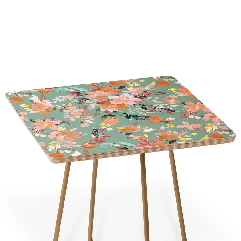 Ninola Design Botanic Retreat Floral Oleander Whimsical Teal Green Side Table