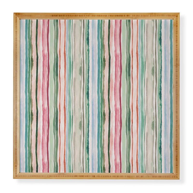 Ninola Design Botanic Retreat Watercolor Stripes Green Orange Red Framed Wall Art