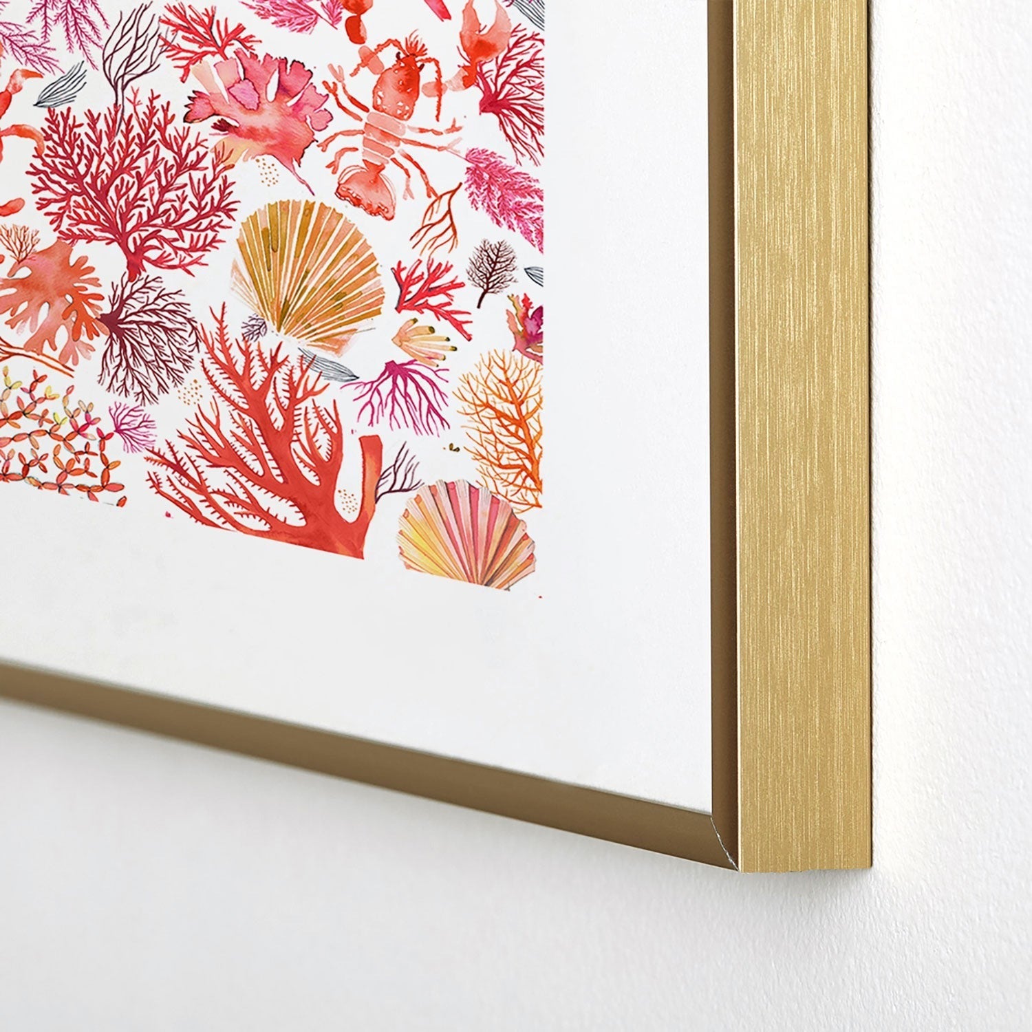 Ninola Design Botanic Retreat Coral Reef Crab Lobster Red Metal Framed Art Print