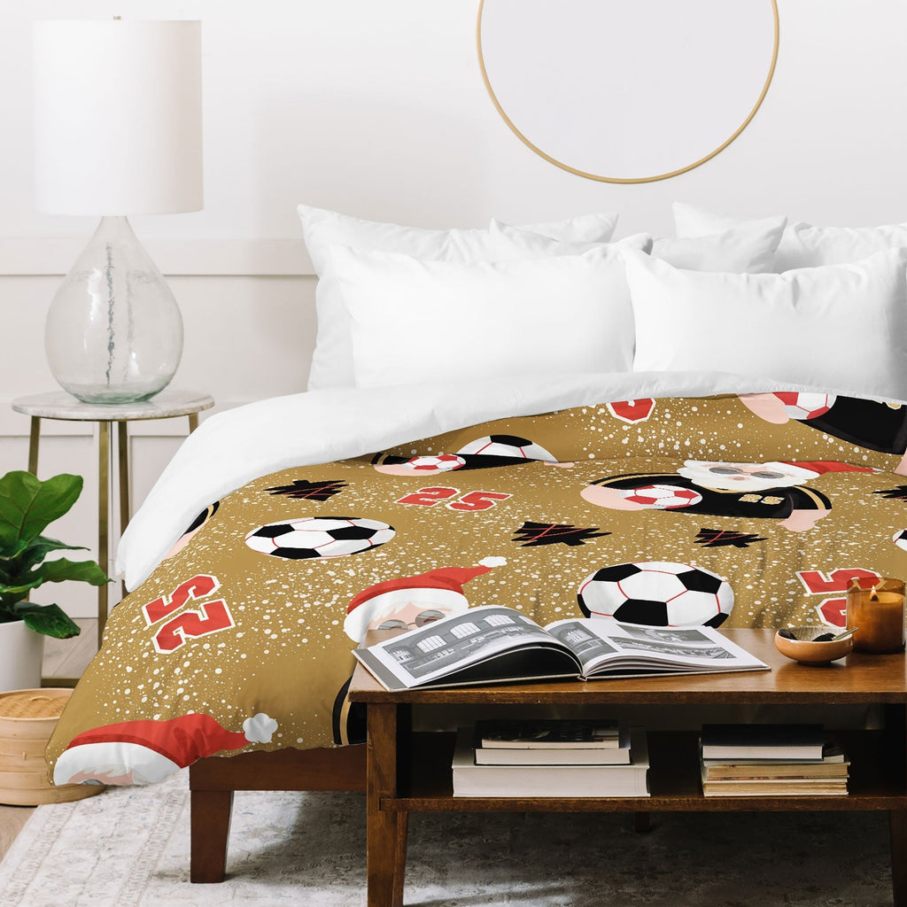 Design by Spark Sporty Soccer Santa Holiday Duvet Cover