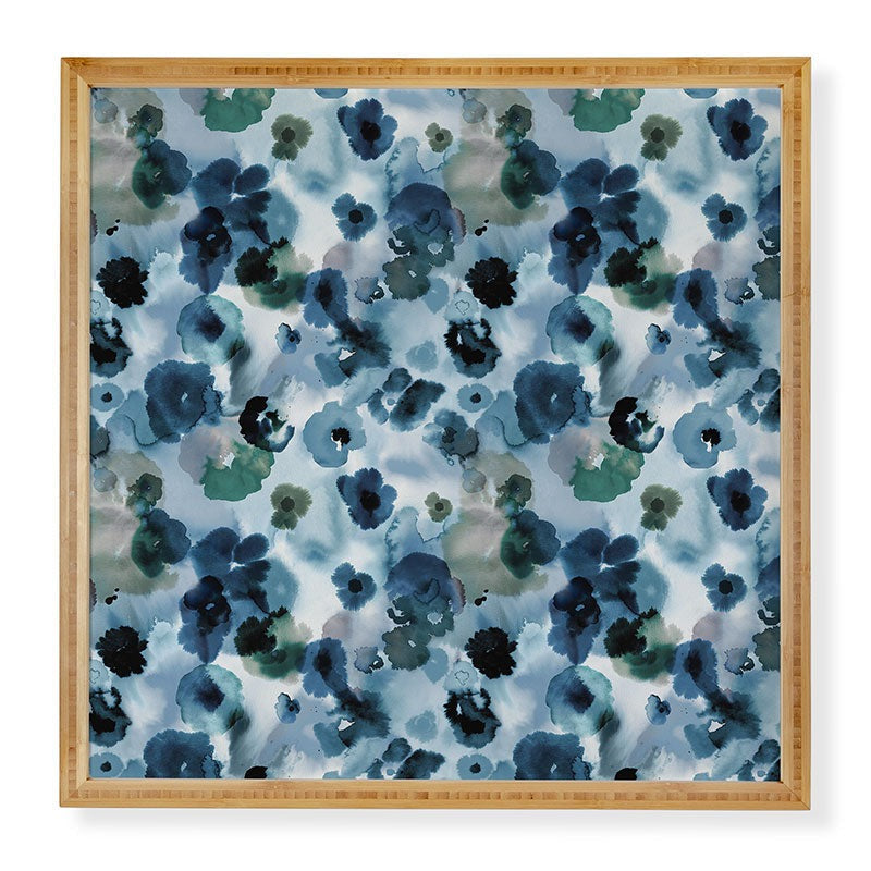 Ninola Design Botanic Retreat Ombre Abstract Watercolor Flowers Blue Navy Framed Wall Art