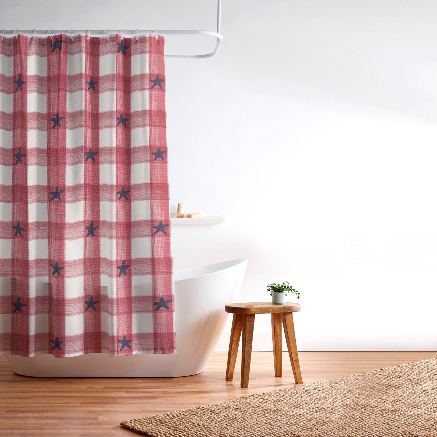 DENY Designs Red Gingham plus Stars Shower Curtain