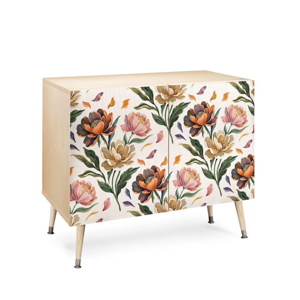 Marta Barragan Camarasa Hand Painted Peony Florals Credenza
