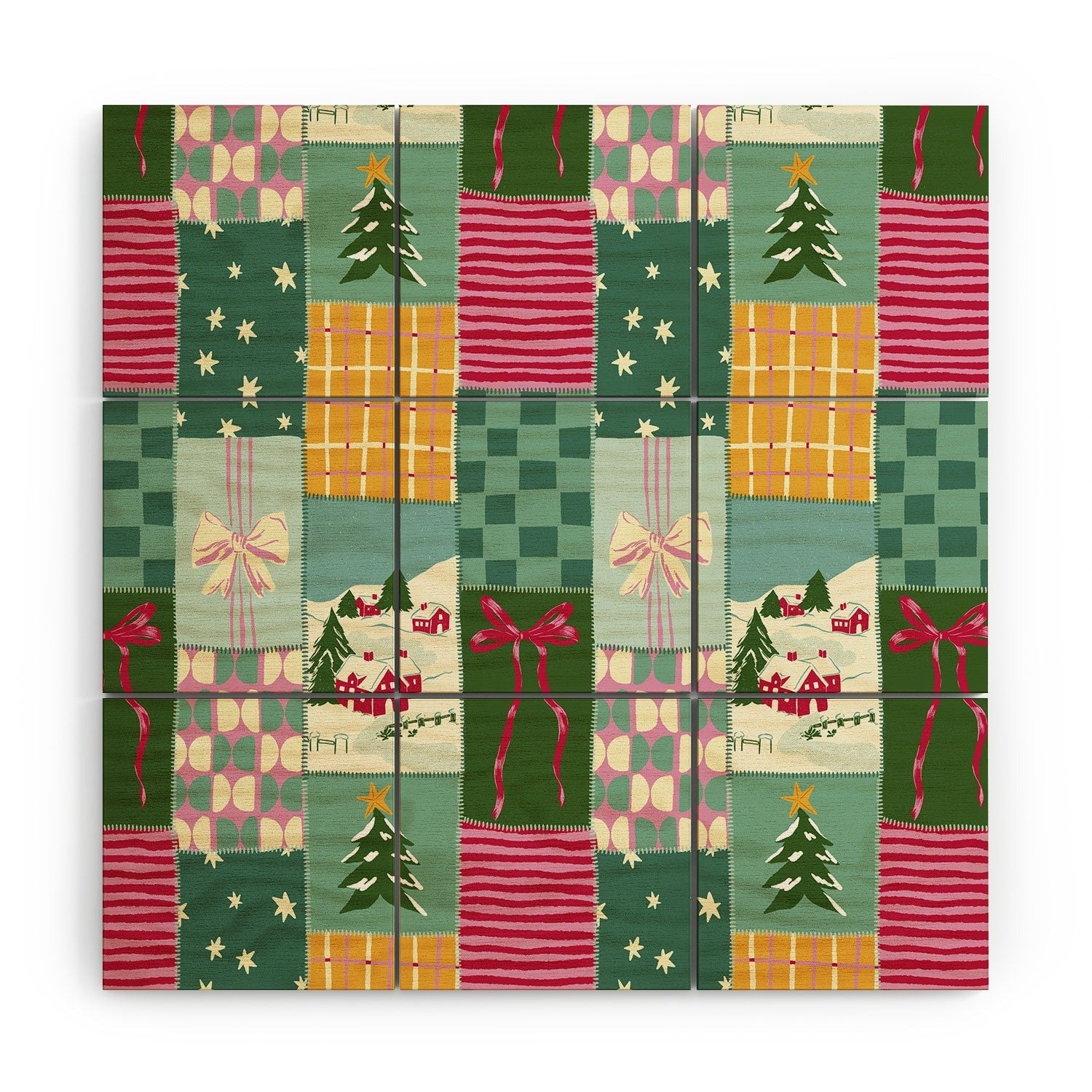 LouBruzzoni Cozy Christmas Patchwork Wood Wall Mural