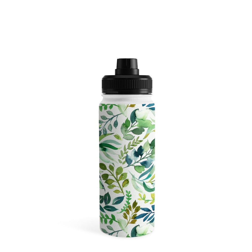 Ninola Design Botanic Retreat Loose Botanical Leaves Watercolor Green Water Bottle