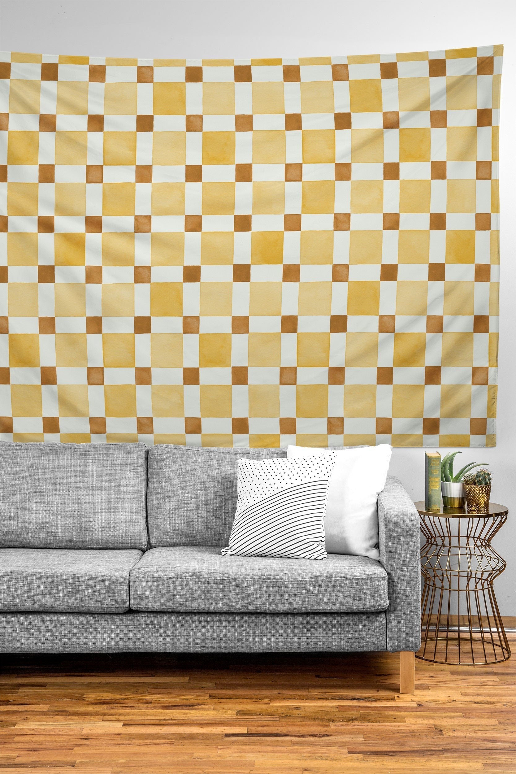 Ninola Design Everyday Artifact Checker Mosaic Tiles Geometry Yellow Tapestry