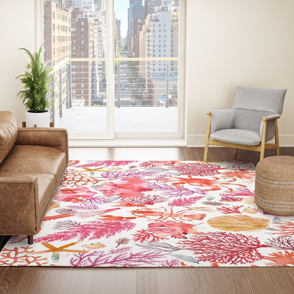 Ninola Design Botanic Retreat Coral Reef Crab Lobster Red Area Rug