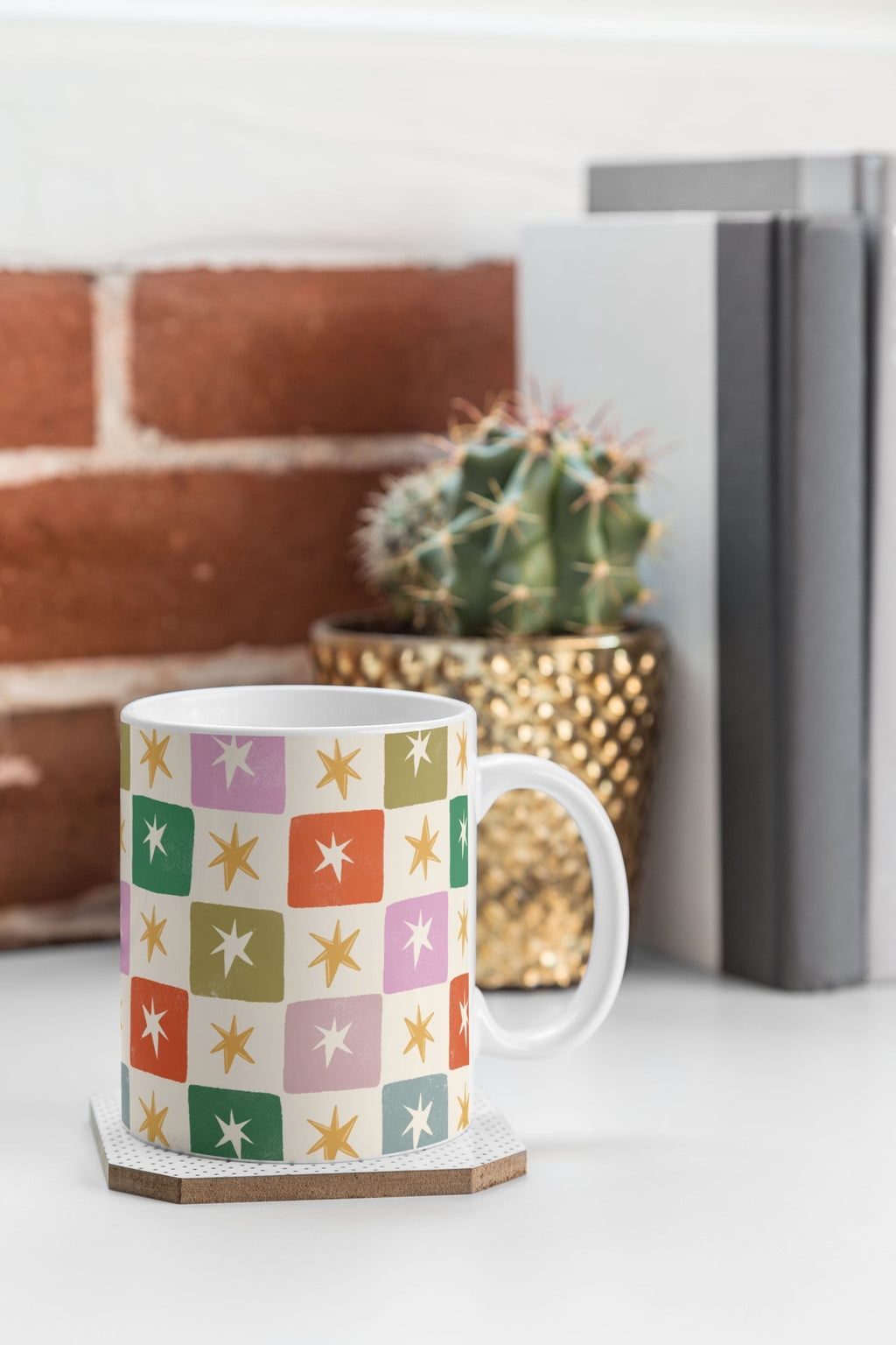 LouBruzzoni Retro Star Block Pattern Coffee Mug