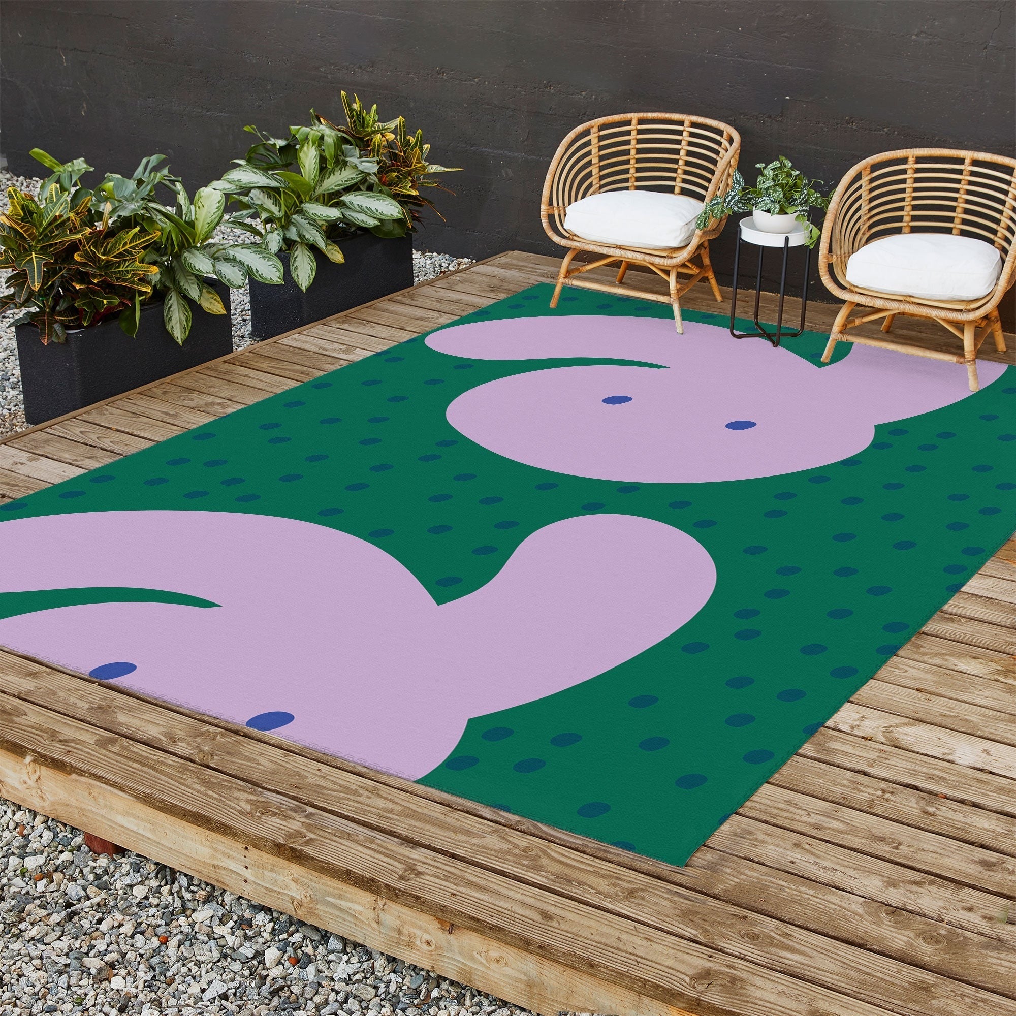 Camilla Foss Pebbles and Rabbit Outdoor Rug