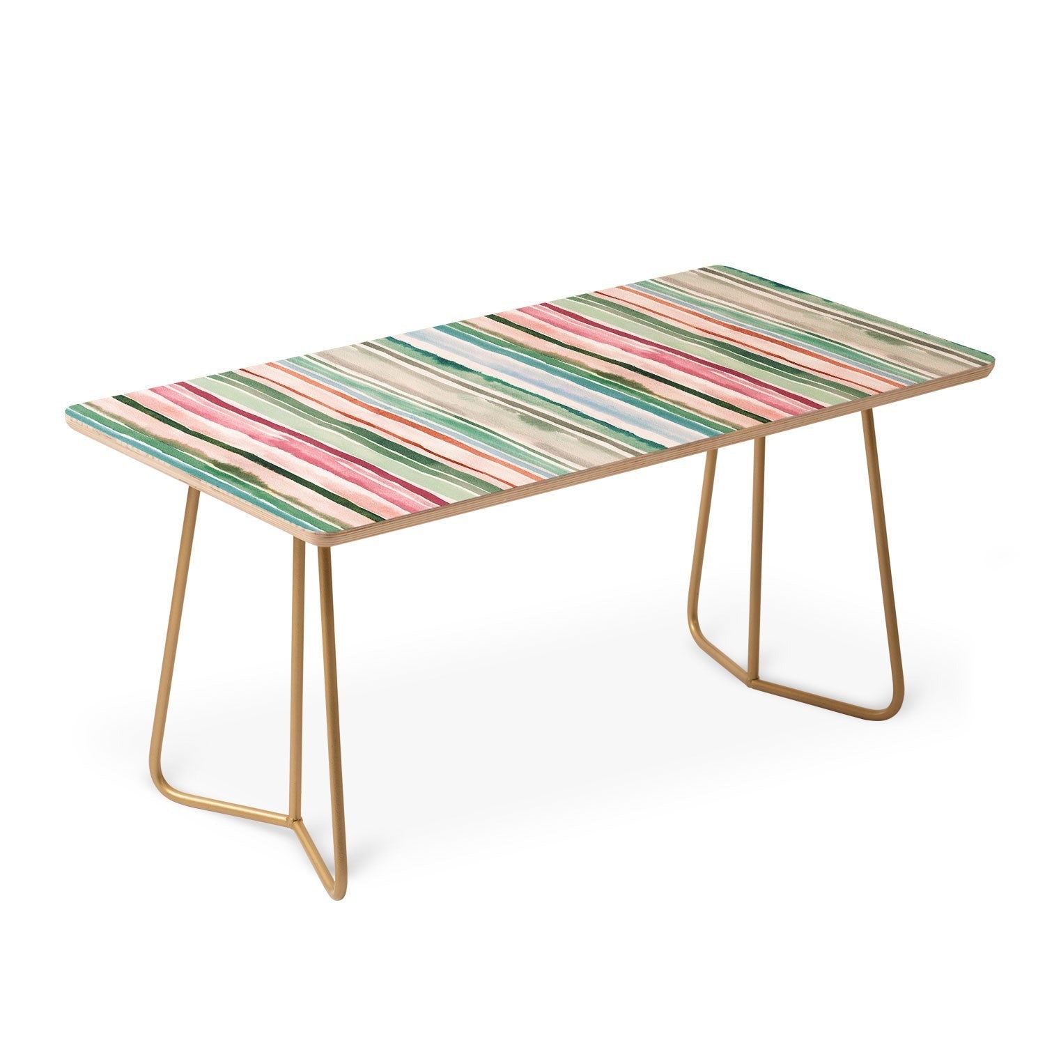 Ninola Design Botanic Retreat Watercolor Stripes Green Orange Red Coffee Table