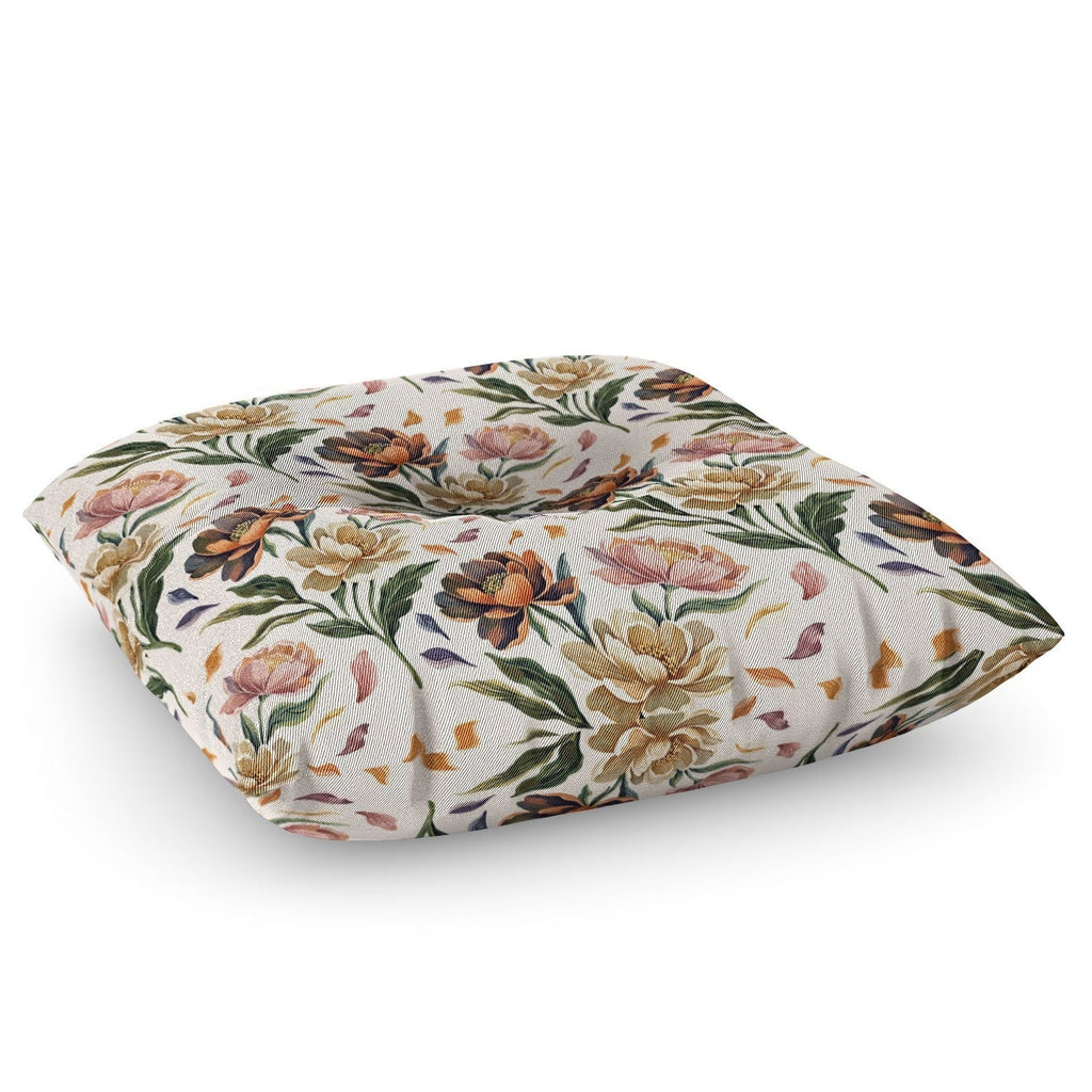 Marta Barragan Camarasa Hand Painted Peony Florals Floor Pillow Square
