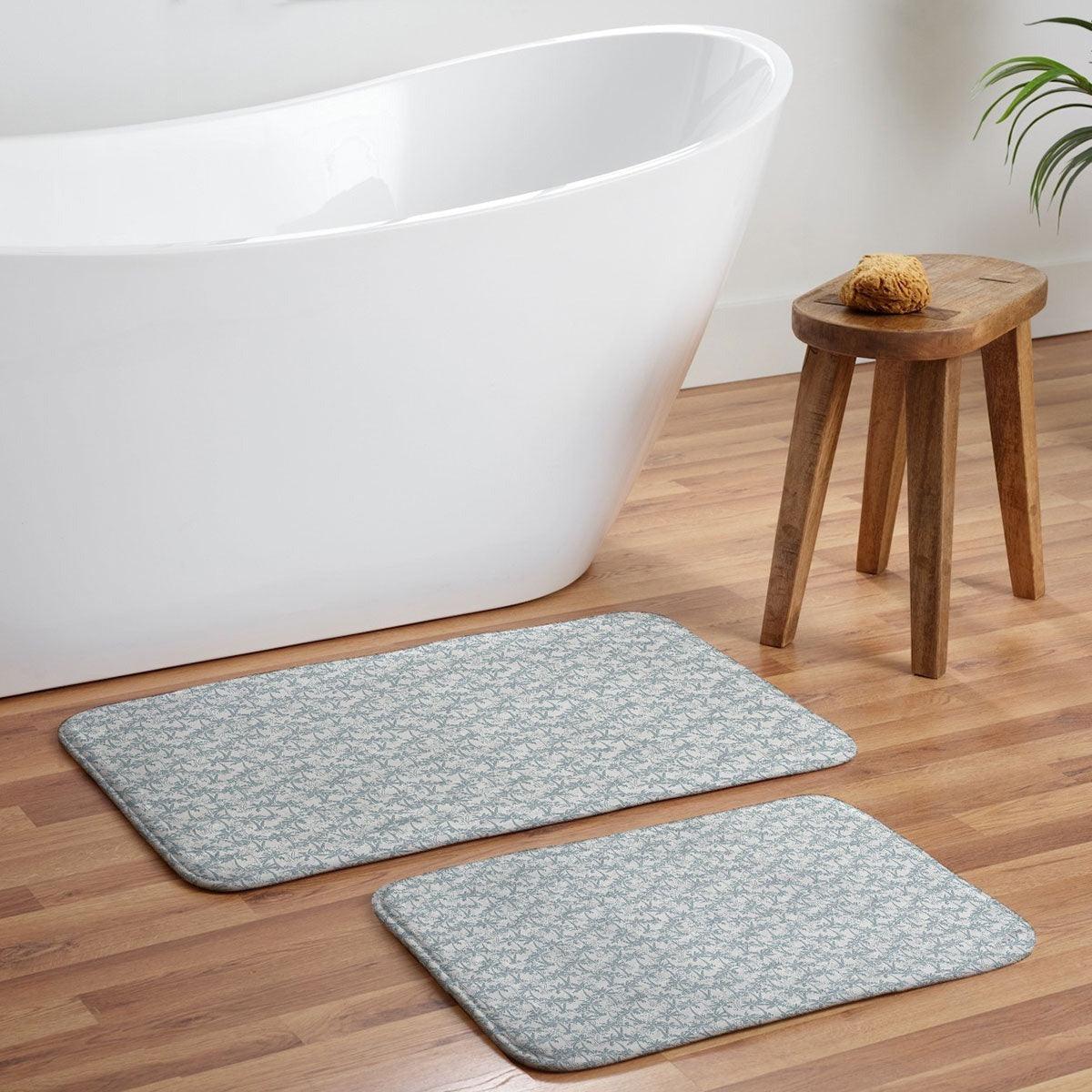 CoastL Studio Palm Forest Coastal Blue Memory Foam Bath Mat