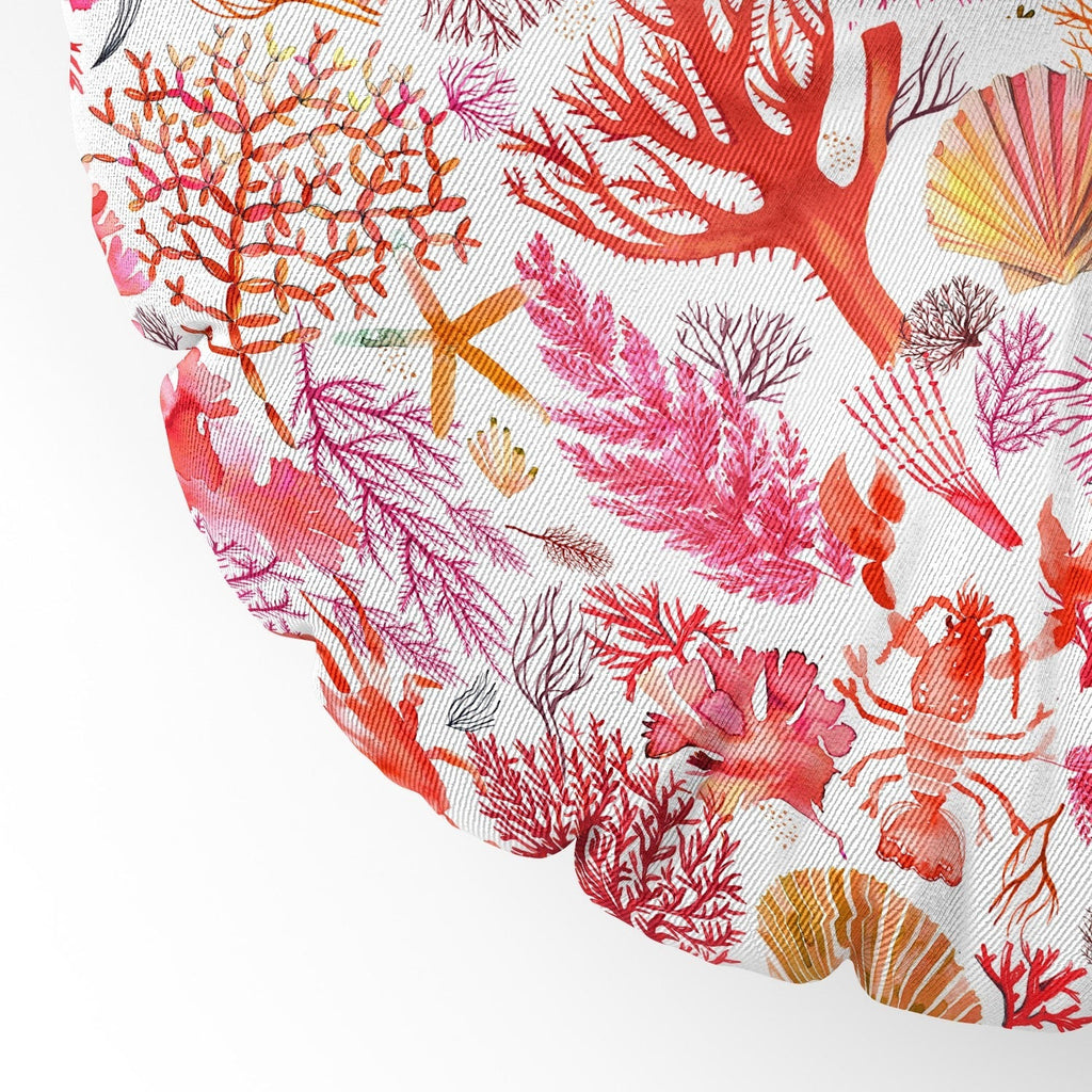 Ninola Design Botanic Retreat Coral Reef Crab Lobster Red Floor Pillow Round