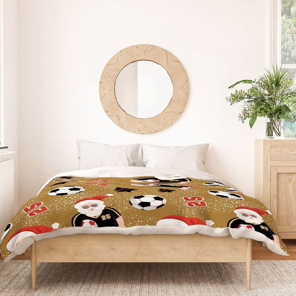 Design by Spark Sporty Soccer Santa Holiday Duvet Cover