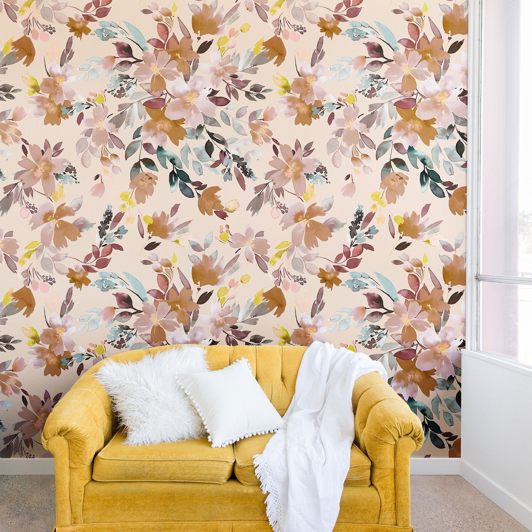 Ninola Design Botanic Retreat Floral Oleander Whimsical Soft Pink Wall Mural