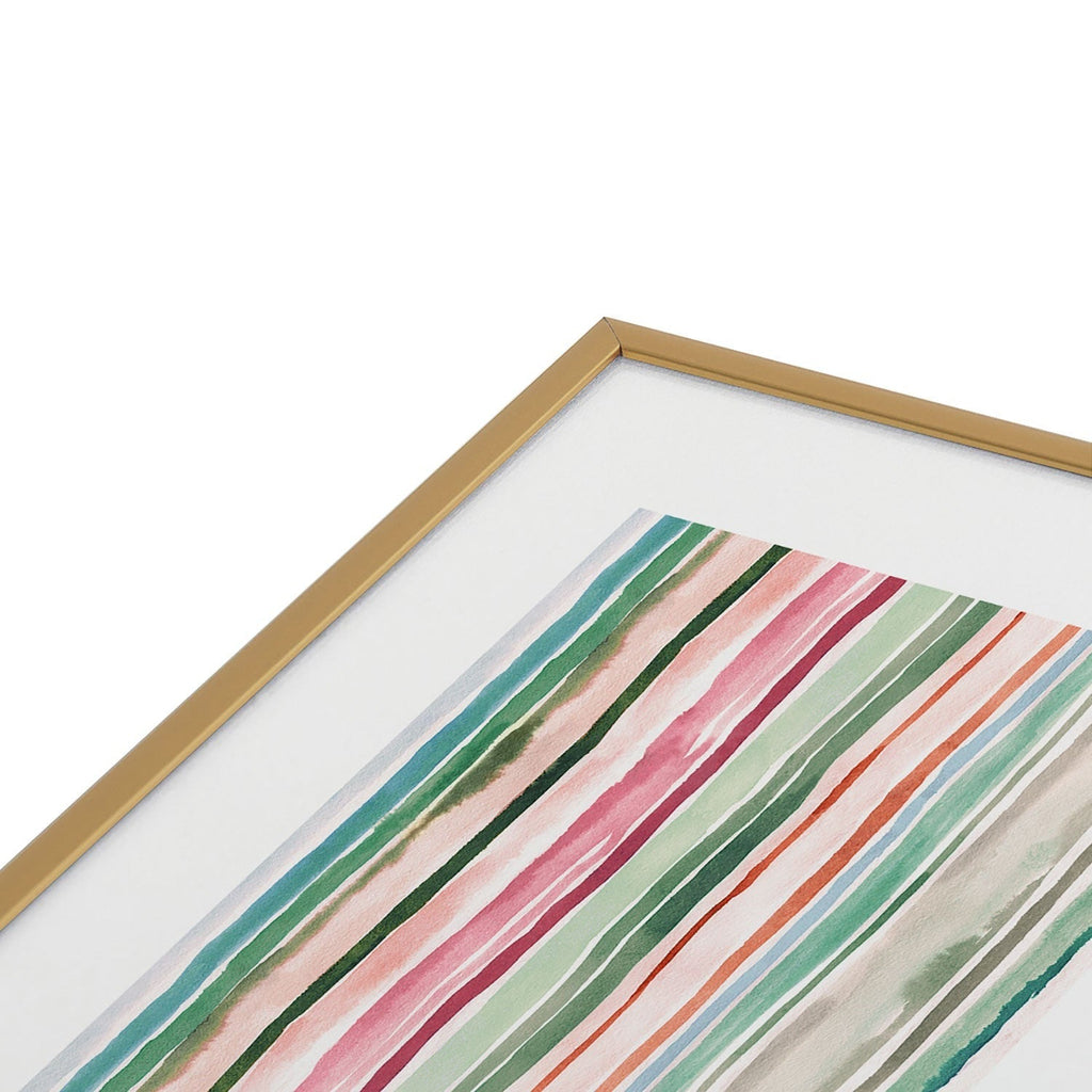 Ninola Design Botanic Retreat Watercolor Stripes Green Orange Red Metal Framed Art Print