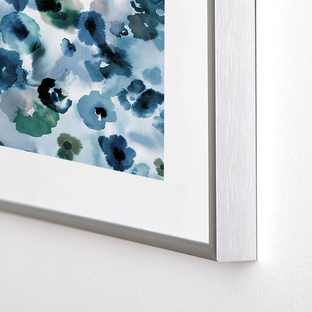 Ninola Design Botanic Retreat Ombre Abstract Watercolor Flowers Blue Navy Metal Framed Art Print