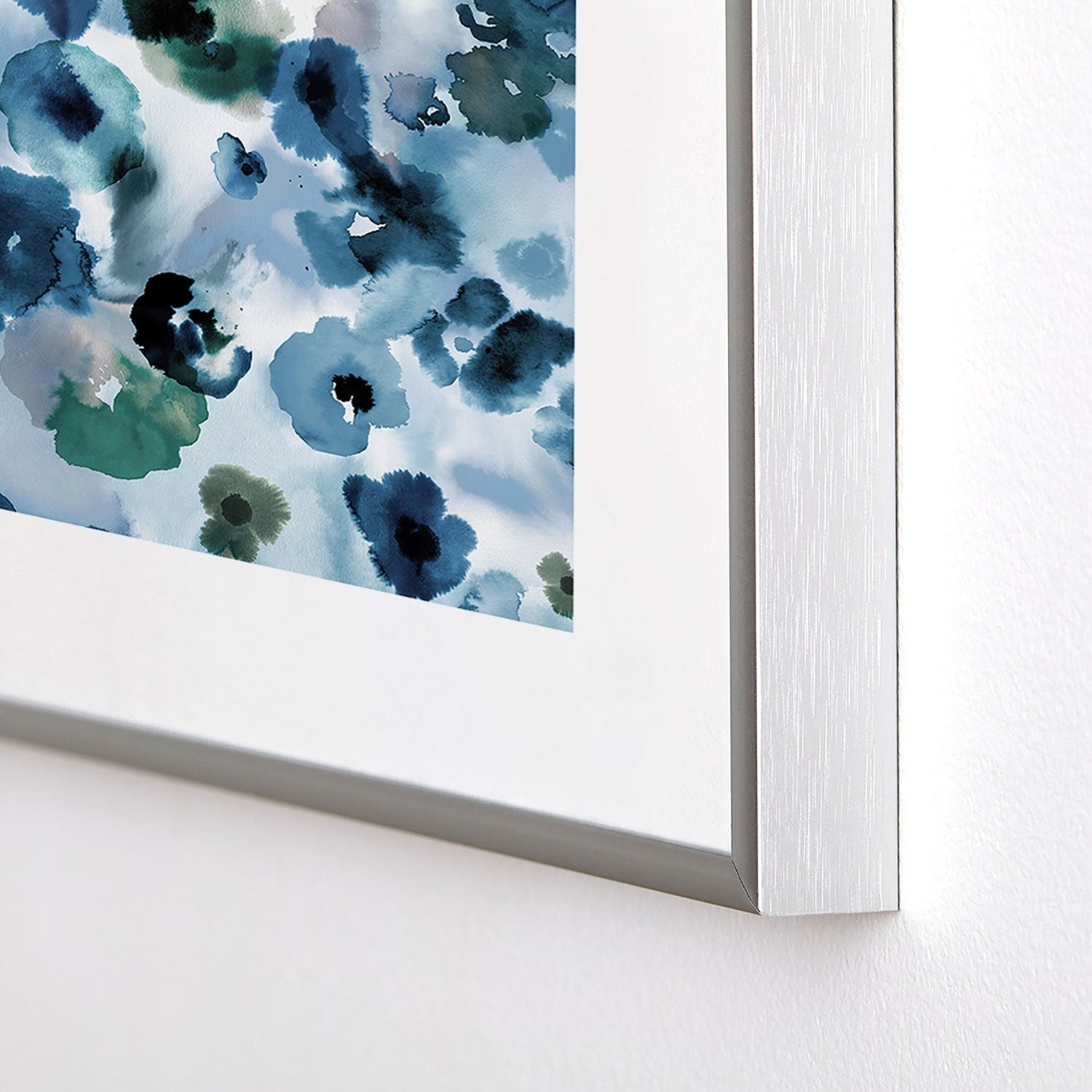 Ninola Design Botanic Retreat Ombre Abstract Watercolor Flowers Blue Navy Metal Framed Art Print