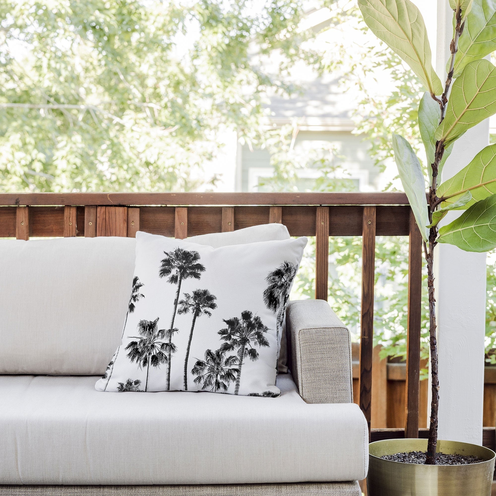 Gal Design Black And White Palms Outdoor Throw Pillow