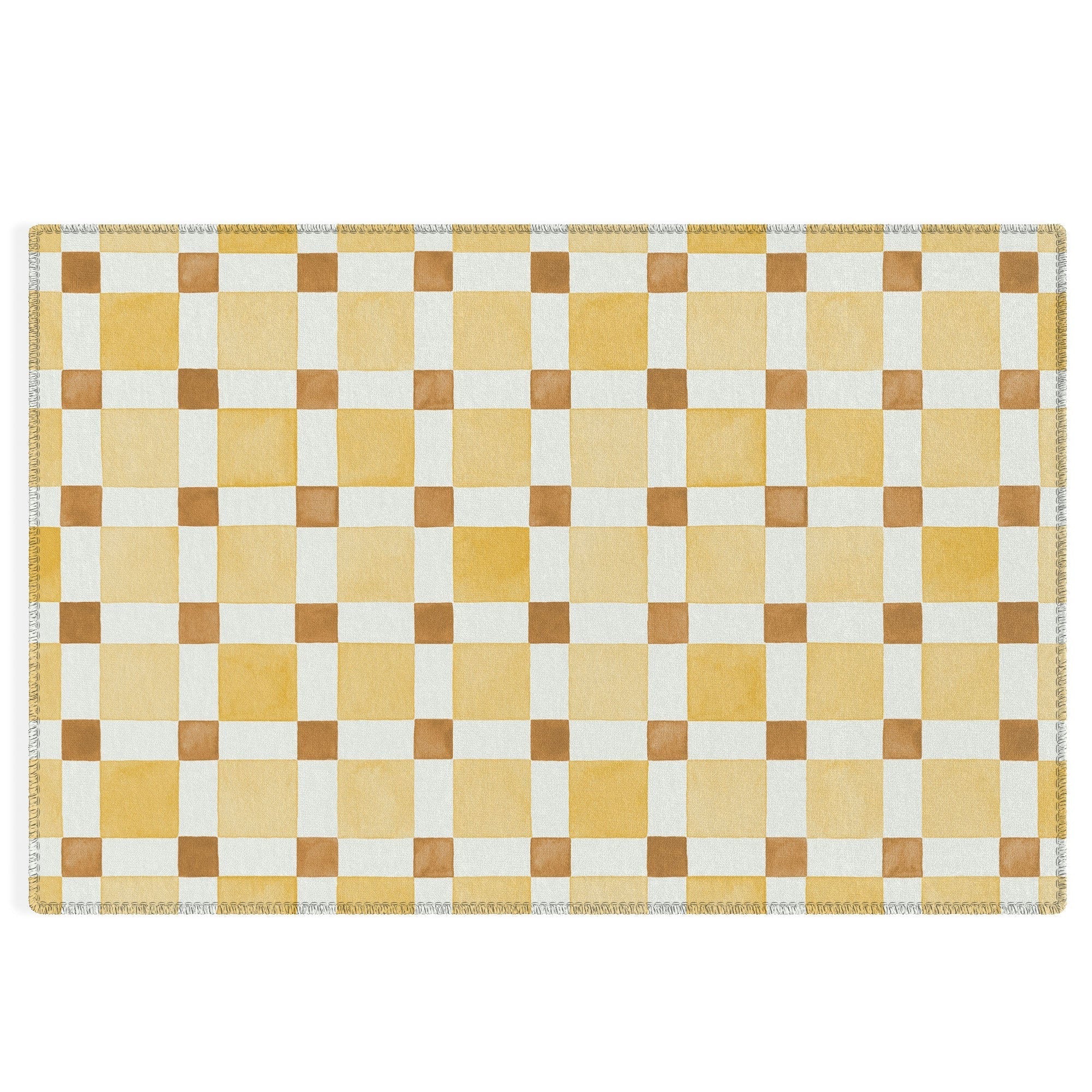 Ninola Design Everyday Artifact Checker Mosaic Tiles Geometry Yellow Outdoor Rug